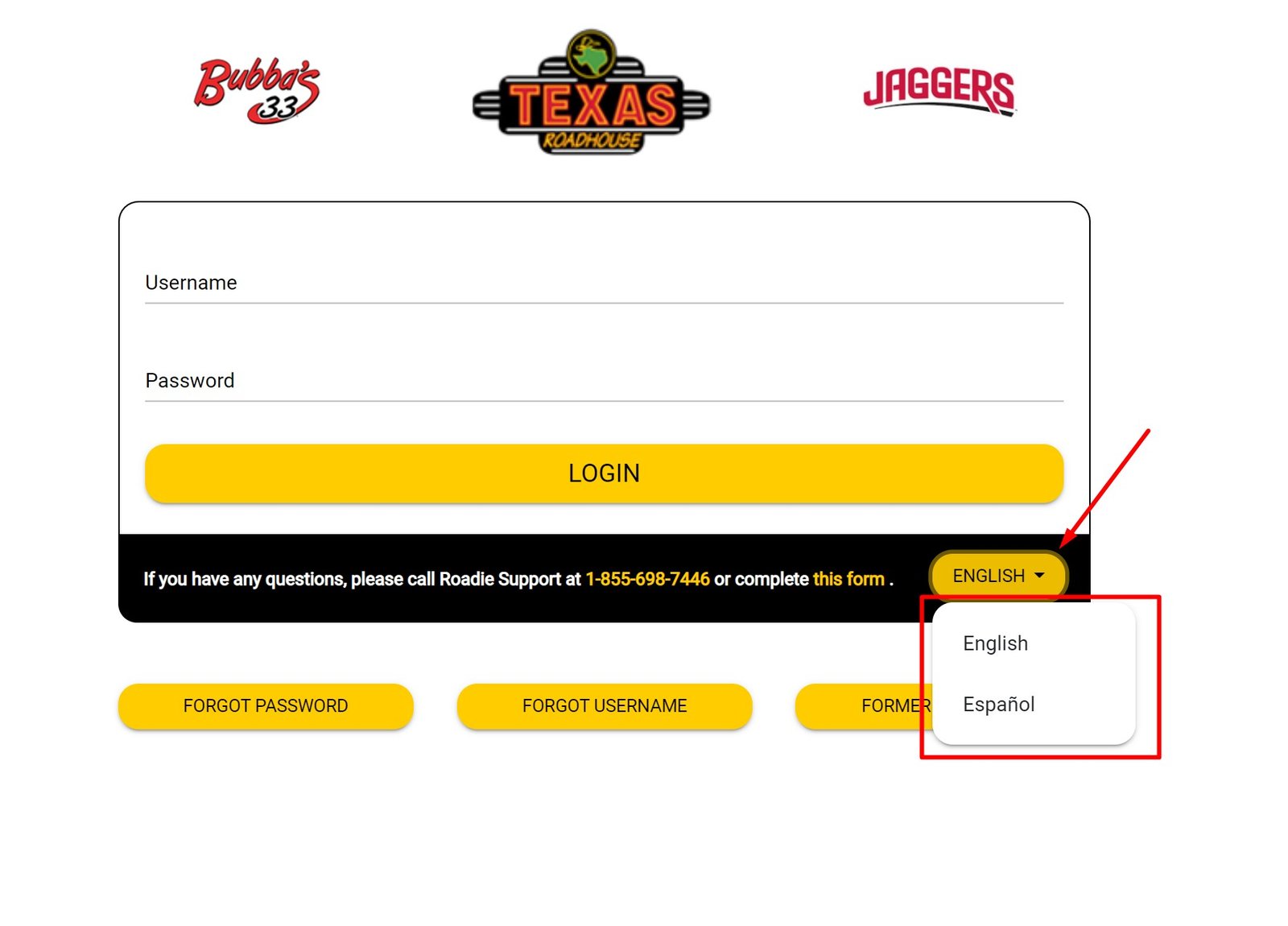texas log in form language