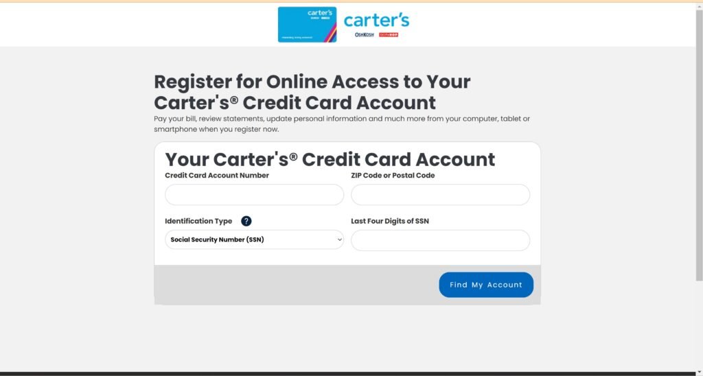 carters credit card Registration 2