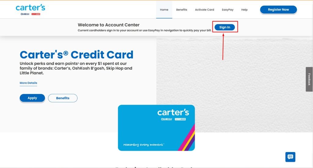 carters credit card sign in