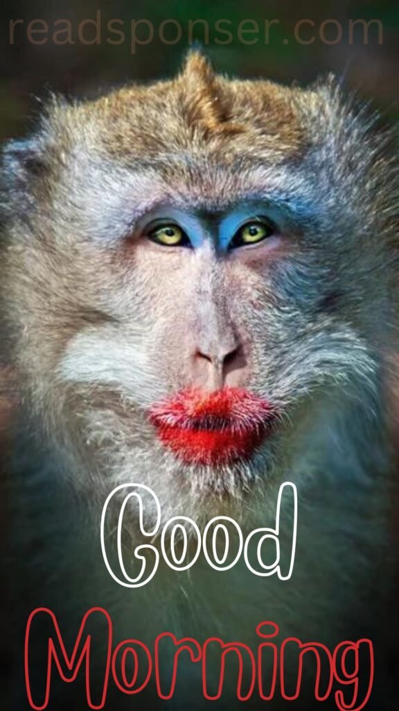 A leaf monkey with red lips wishing you a funny good morning