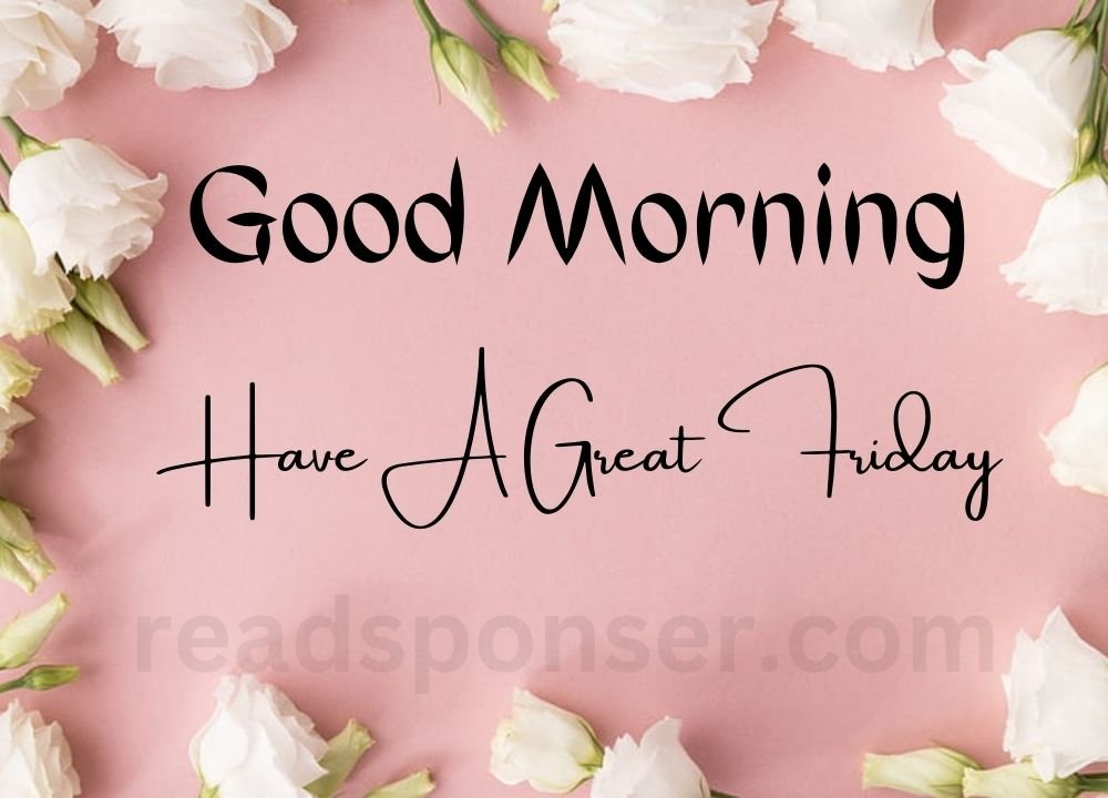 A pink background surrounded with white flowers with good morning friday message