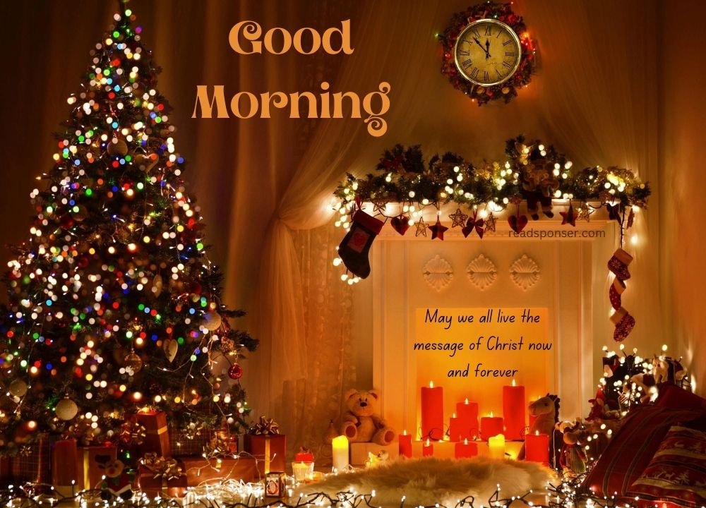 A wonderful shining picture of christmas tree and clock showing the time of around 12 to wish you a great christmas morning